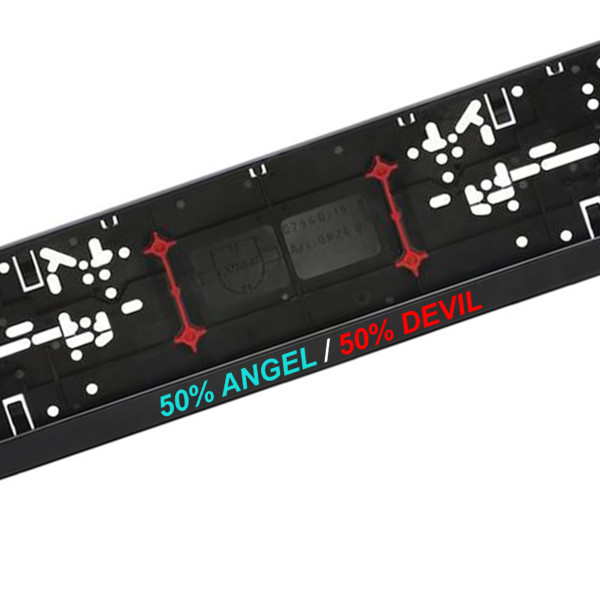 Car number plate frame "50% Angel / 50% Devil" Car number plate frame "50% Angel / 50% Devil"