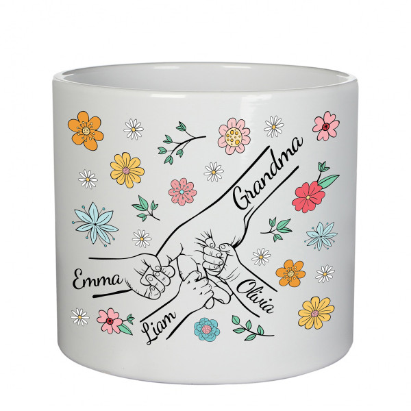 Ceramic pot "Grandma and grandkids" with grandkids' names Ceramic pot "Grandma and grandkids" with grandkids' names
