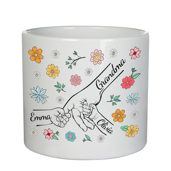 Ceramic pot "Grandma and grandkids" with grandkids' names Ceramic pot "Grandma and grandkids" with grandkids' names