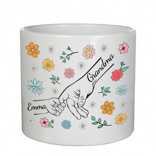 Ceramic pot "Grandma and grandkids" with grandkids' names Ceramic pot "Grandma and grandkids" with grandkids' names