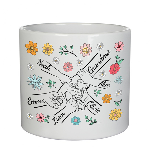 Ceramic pot "Grandma and grandkids" with grandkids' names Ceramic pot "Grandma and grandkids" with grandkids' names