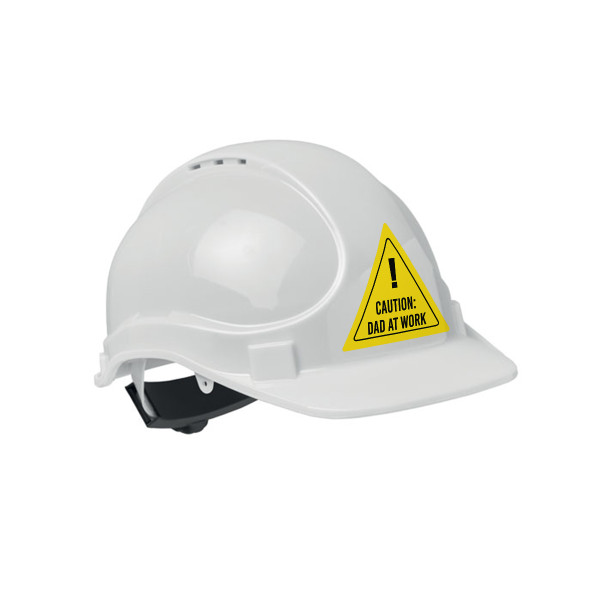 Construction helmet "CAUTION: DAD AT WORK"