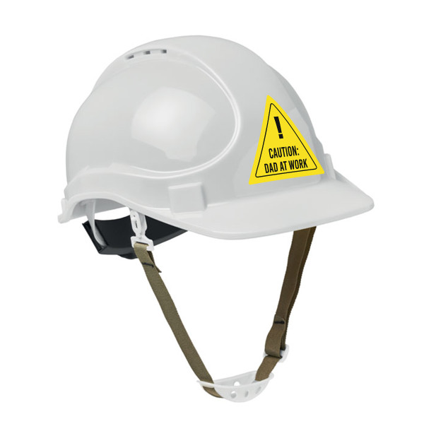 Construction helmet "CAUTION: DAD AT WORK"