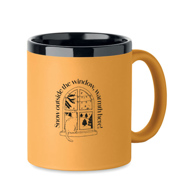 Engraved mug "Snow outside the window, warmth here"