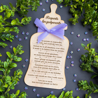Engraved wooden plaque "Requests for godparents"