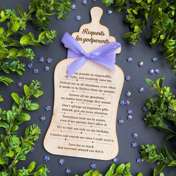 Engraved wooden plaque "Requests for godparents" Engraved wooden plaque "Requests for godparents"