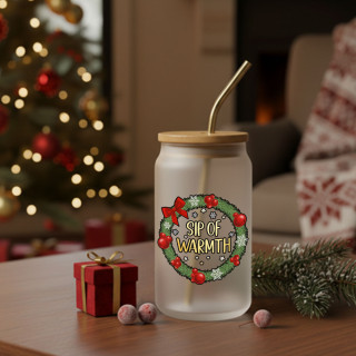 Glass drinking jar with metal straw "Sip of Warmth", 400ml Glass drinking jar with metal straw "Sip of Warmth", 400ml