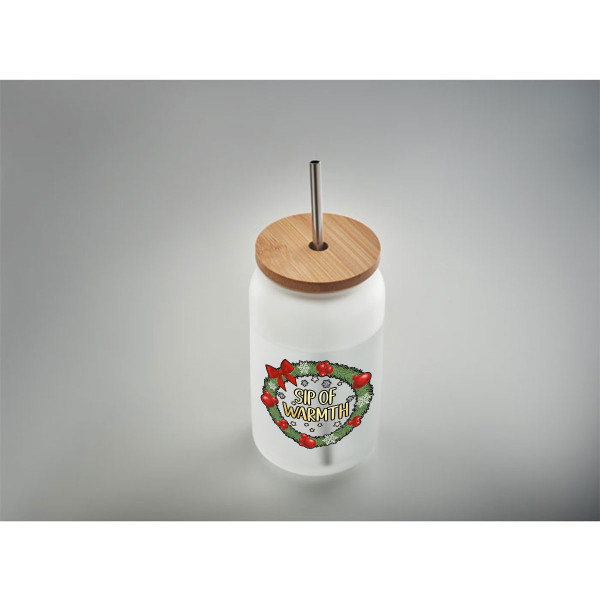 Glass drinking jar with metal straw  "Sip of Warmth", 400ml