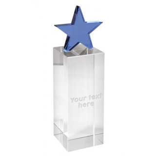 Glass trophy "Blue Star" with your engraved text