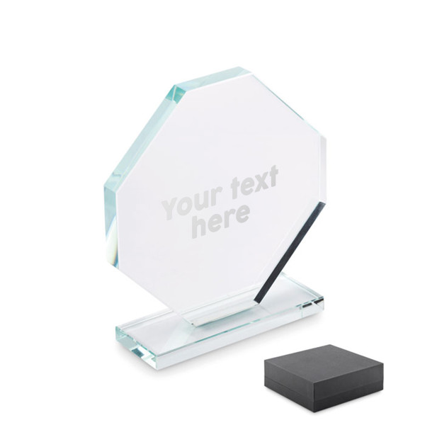 Glass trophy in a gift box "RUMBO" with your selected text Glass trophy in a gift box "RUMBO" with your selected text