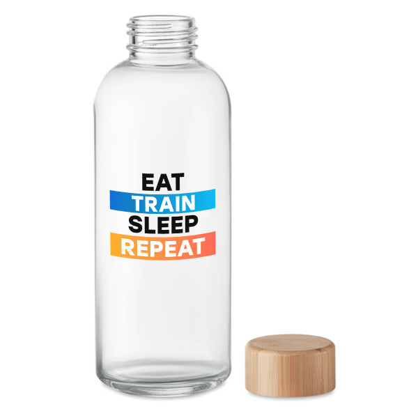 Glass water bottle "Eat, Train, Sleep, Repeat" (650ml) Glass water bottle "Eat, Train, Sleep, Repeat" (650ml)