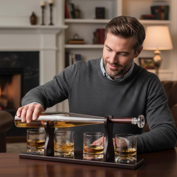 Decanter set with stand and 4 glasses "Baseball Bat"