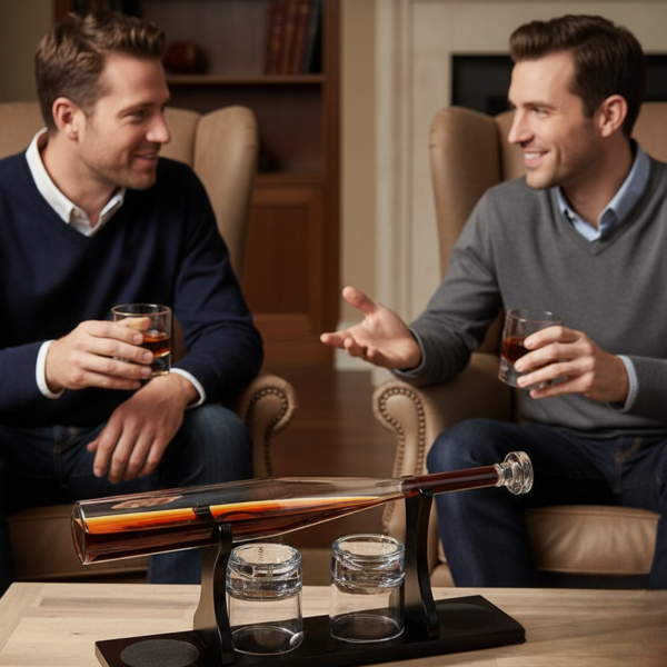 Decanter set with stand and 4 glasses "Baseball Bat"