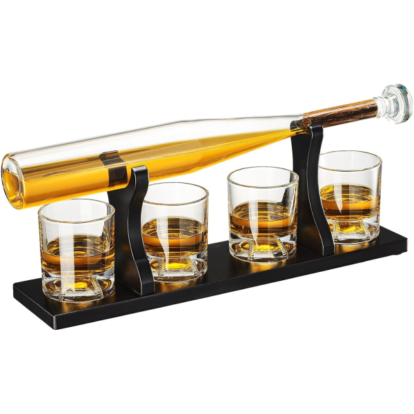Decanter set with stand and 4 glasses "Baseball Bat"