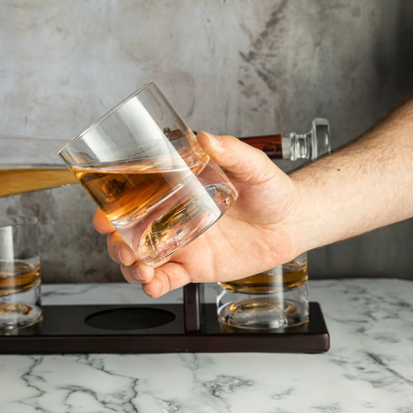 Decanter set with stand and 4 glasses "Baseball Bat"