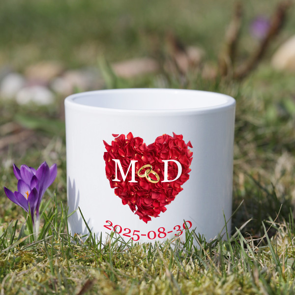 Ceramic pot "For the Wedding" with your chosen initials and date Ceramic pot "For the Wedding" with your chosen initials and date