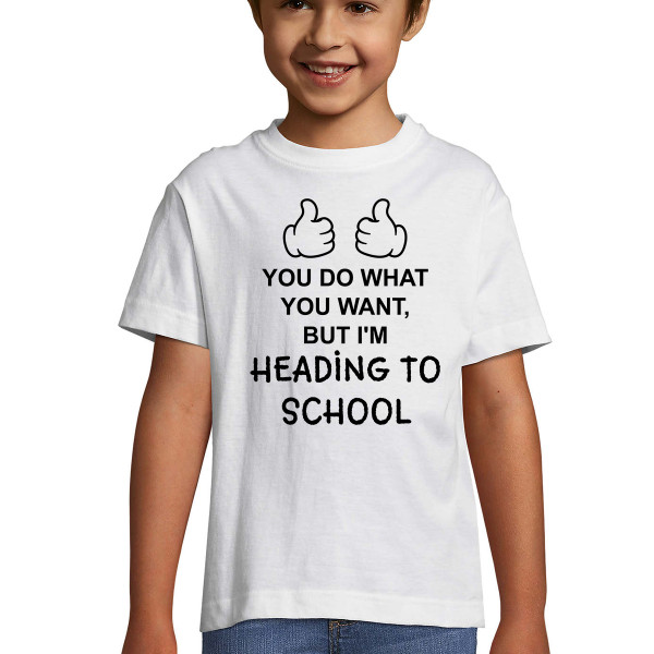 Kids' T-shirt "I'm heading to school"