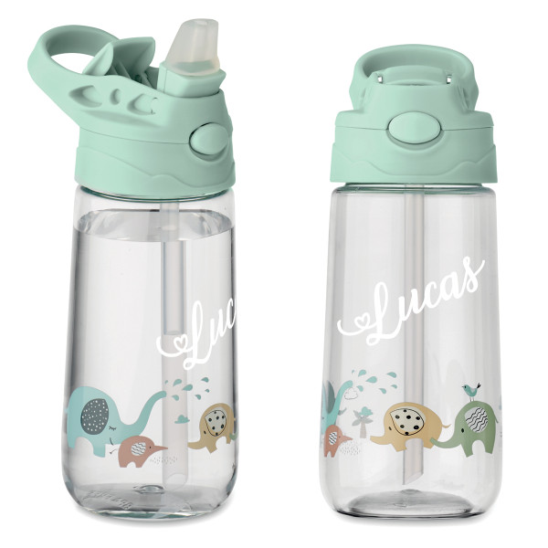Kids' Water Bottle "Little Elephants" with Your Chosen Name (450ml) Kids' Water Bottle "Little Elephants" with Your Chosen Name (450ml)