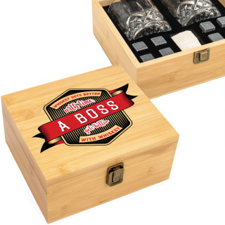 Luxury whiskey glass set in a bamboo box "BOSS"