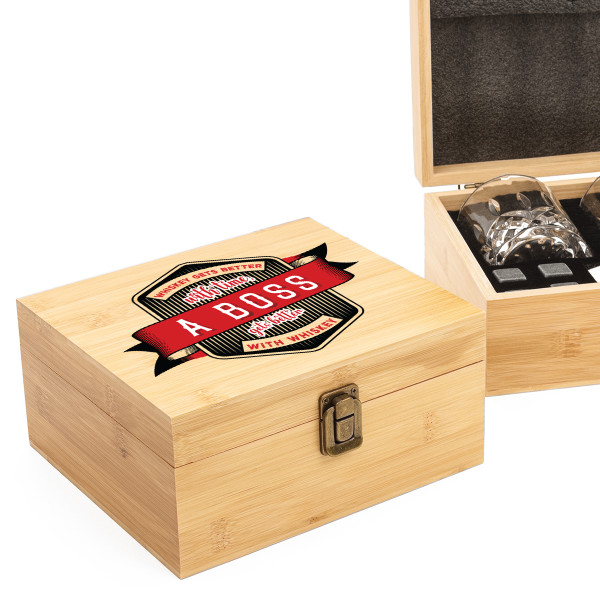 Luxury whiskey glass set in a bamboo box "BOSS"