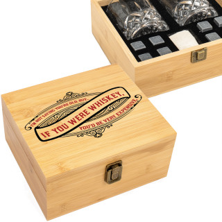 Luxury whiskey glass set in a bamboo box "Expensive whiskey"