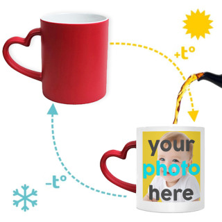 Magic red mug "Heart" with your chosen photo