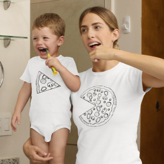 T-Shirt and baby romper set for mather and child "Pizza"