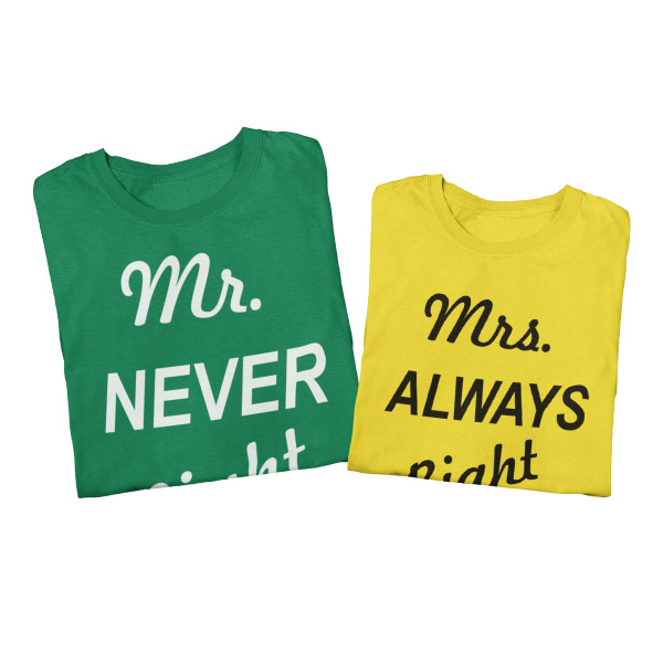 T-shirt set "Mr NEVER Right & Mrs ALWAYS Right" T-shirt set "Mr NEVER Right & Mrs ALWAYS Right"