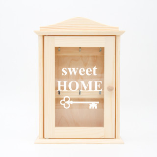 Wooden key box with glass "Sweet home"
