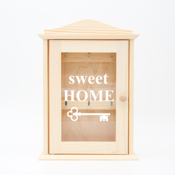 Wooden key box with glass "Sweet home" Wooden key box with glass "Sweet home"
