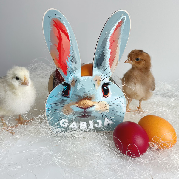 Wooden basket "Bunny" with your selected name Wooden basket "Bunny" with your selected name