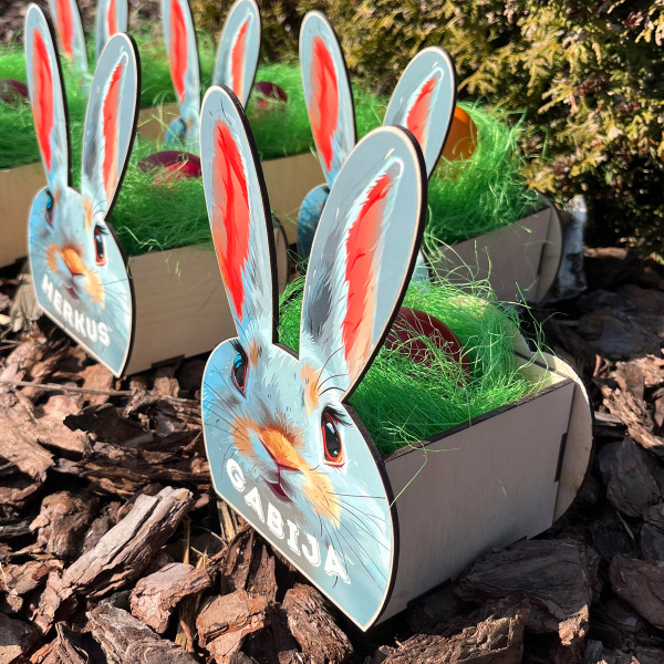Wooden basket "Bunny" with your selected name Wooden basket "Bunny" with your selected name