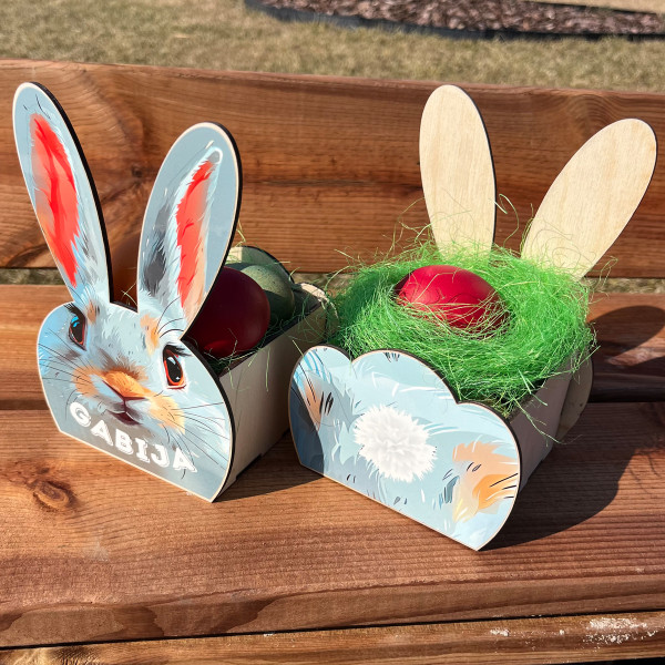 Wooden basket "Bunny" with your selected name Wooden basket "Bunny" with your selected name