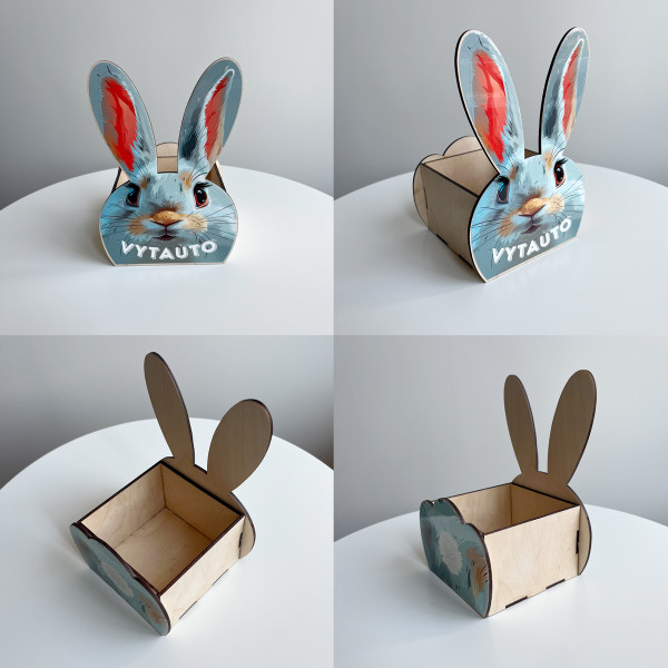 Wooden basket "Bunny" with your selected name Wooden basket "Bunny" with your selected name