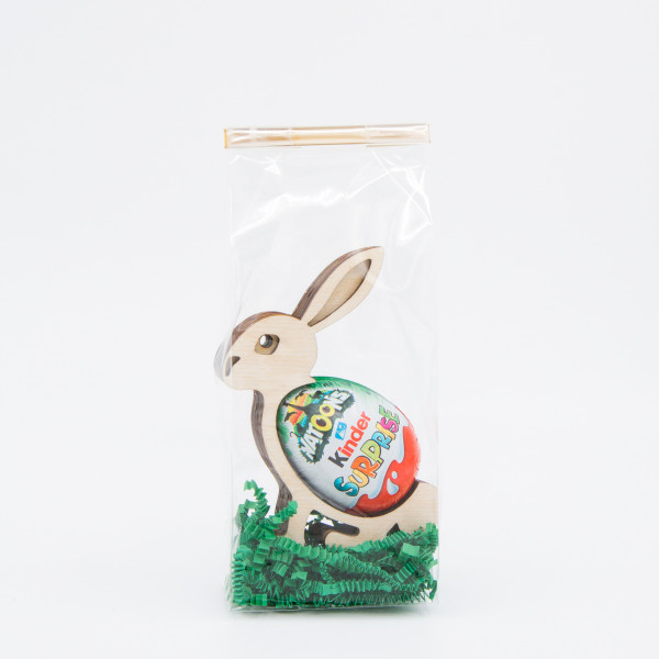 Wooden Bunny with Chocolate Egg