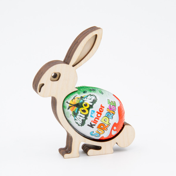Wooden Bunny with Chocolate Egg