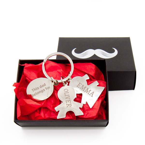 Metal keychain "This dad belongs to" with your selected names