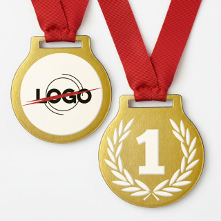 Metal medal with your chosen number and a logo on the other side