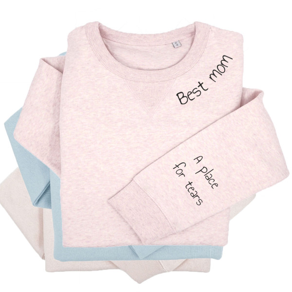 Women's Pastel "Sully" Sweatshirt "Best mom" with Print on Sleeve Women's Pastel "Sully" Sweatshirt "Best mom" with Print on Sleeve
