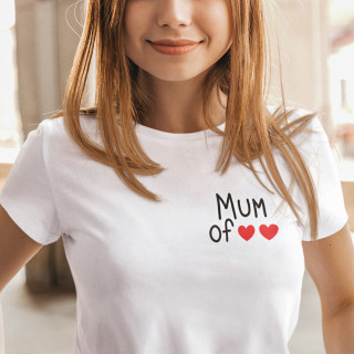 Women's T-shirt "Mum" with your selected number of hearts