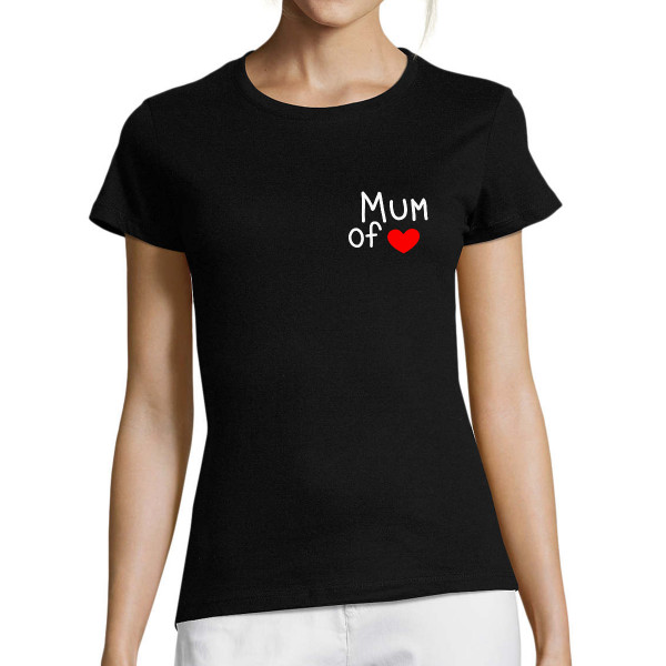 Women's T-shirt "Mum" with your selected number of hearts
