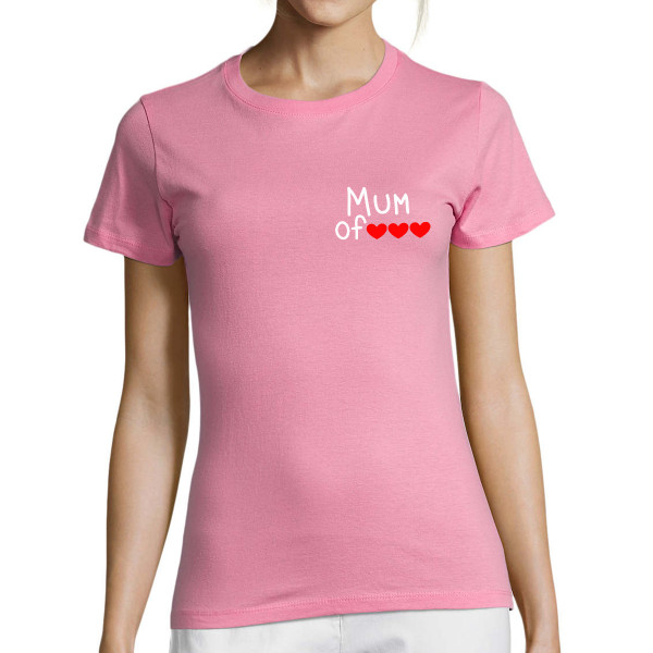Women's T-shirt "Mum" with your selected number of hearts
