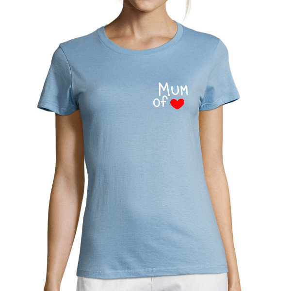 Women's T-shirt "Mum" with your selected number of hearts
