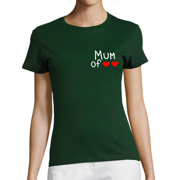 Women's T-shirt "Mum" with your selected number of hearts