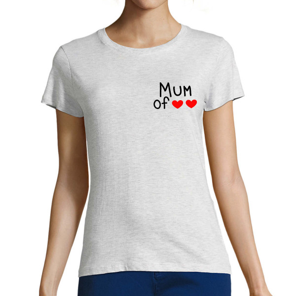 Women's T-shirt "Mum" with your selected number of hearts