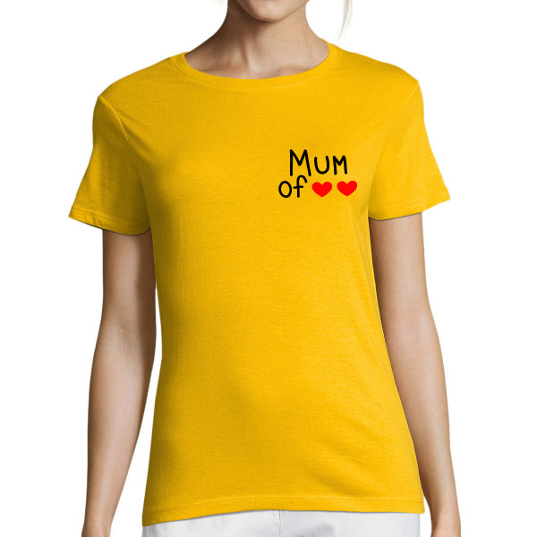 Women's T-shirt "Mum" with your selected number of hearts