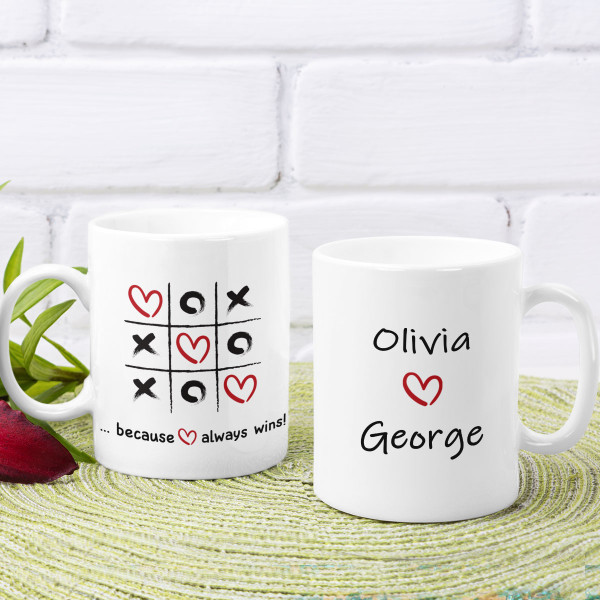 Mug "Love always wins" with your selected names