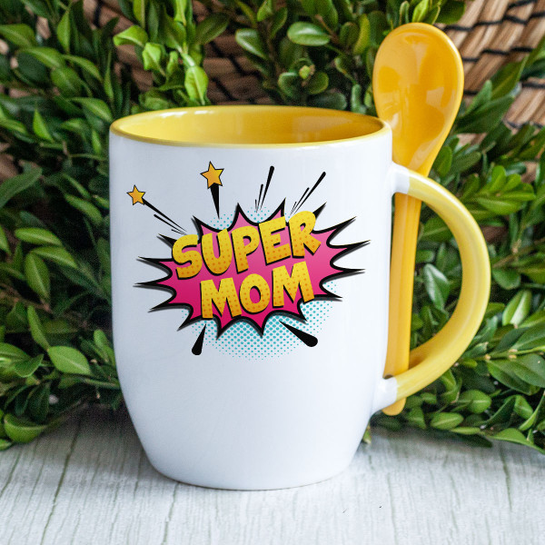 Mug with a spoon "Super mom"