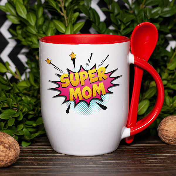 Mug with a spoon "Super mom"