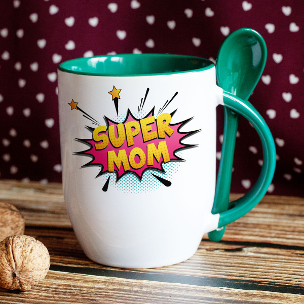 Mug with a spoon "Super mom"